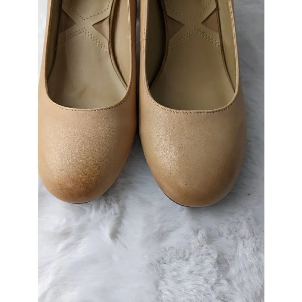 Adrienne Vittandi Leather Pumps in‎ Nude Contrast Block Heel Classic Size 10 New